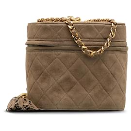 Chanel-Chanel Brown Suede Quilted Vanity Bag-Brown