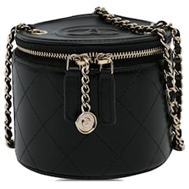 Chanel-Chanel Black CC Round Vanity Bag-Black