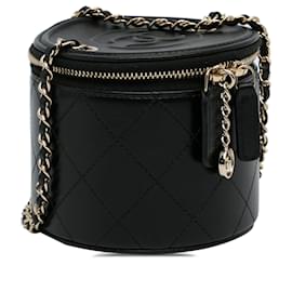 Chanel-Chanel Black CC Round Vanity Bag-Black