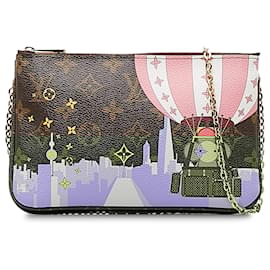 Louis Vuitton-Louis Vuitton Brown Monogram Double Zip Pochette Illustre Vivienne Shanghai-Brown