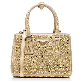 Prada-Prada Gold Mini Crystal Galleria gefütterte Reißverschlusstasche-Golden