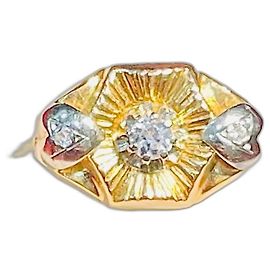 Autre Marque Vecchio anello in oro giallo e bianco 18 carati con 3 Pietre Bianche. Argento D'oro