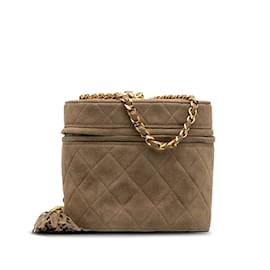 Chanel-Brown Chanel Suede Quilted Vanity Bag-Brown