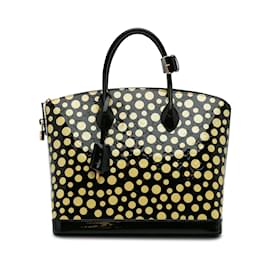 Louis Vuitton-Black & Yellow Louis Vuitton x Yayoi Kusama Monogram Infinity Dots Lockit MM Handbag-Black