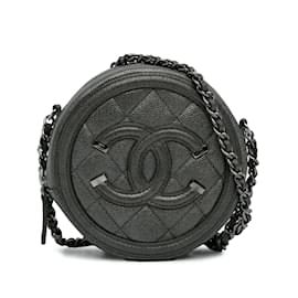 Chanel-Bolsa Crossbody Chanel Caviar CC Filigrana Cinza-Outro