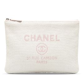White Chanel Deauville O Case Clutch Bag White