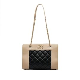 Chanel-Brown Chanel Bicolor Mademoiselle Vintage Shopping Tote Shoulder Bag-Brown