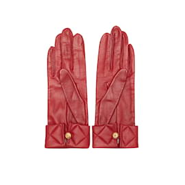 Chanel-Vintage Red Chanel Leather Gloves Size 6.5-Red