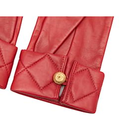Chanel-Tamanho de luvas de couro Chanel vermelho vintage 6.5-Vermelho