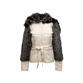 Autre Marque-Vintage blanco y carbón Omo Norma Kamali seda y chaqueta de piel sintética tamaño US XS-Blanco