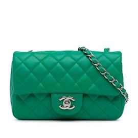 Chanel-Green Chanel Mini Classic Lambskin Rectangular Single Flap Crossbody Bag-Green