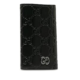 Gucci-Black Gucci Guccissima 6 Key Holder Case-Black