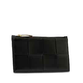 Bottega Veneta-Black Bottega Veneta Intrecciato Zip Leather Card Holder-Black