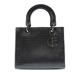 Dior-Black Dior Medium Patent Microcannage Lady Dior Satchel-Black