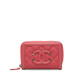 Chanel-Carteira pequena Chanel CC Caviar filigrana com zíper rosa-Rosa