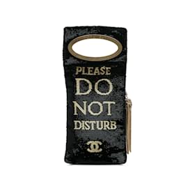 Chanel-Black & Gold Chanel Paris Cosmopolite Do Not Disturb Clutch-Black