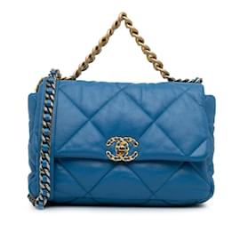 Chanel-Blue Chanel Large 19 Flap Bag Satchel-Blue