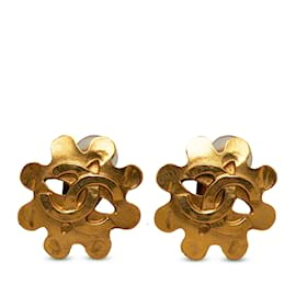 Chanel-Gold Chanel CC Flower Clip on Earrings-Golden