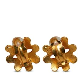 Chanel-Boucles d'oreilles à clip fleur CC Chanel dorées-Doré