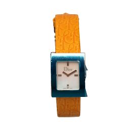 Silver Dior Quartz Leather Malice Square Watch Silvery
