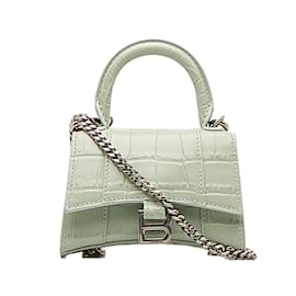Balenciaga-Bolso satchel mini reloj de arena de cuero en relieve Balenciaga verde-Verde