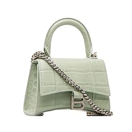 Balenciaga-Bolso satchel mini reloj de arena de cuero en relieve Balenciaga verde-Verde