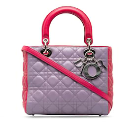 Dior-Bolso satchel Lady Dior Cannage mediano de piel de cordero bicolor Dior morado-Púrpura