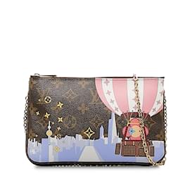 Louis Vuitton-Marrom Louis Vuitton Monograma forrado Zip Pochette Illustre Vivienne Shanghai Clutch Bag-Marrom