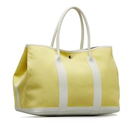 Hermès-Sac cabas TPM jaune Hermes Toile Garden Party-Jaune