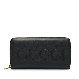 Gucci-Portefeuille long en cuir Gucci noir-Noir