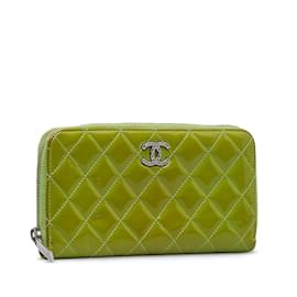 Chanel-Green Chanel CC Patent Leather Zip Around Wallet-Green