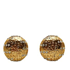 Chanel-Boucles d'oreilles à clip CC en strass doré Chanel-Doré