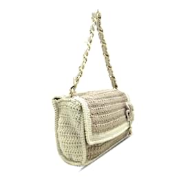 Chanel-Beige Chanel Crochet Camellia Flap Shoulder Bag-Beige