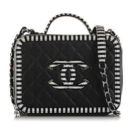 Chanel-Bolsa Chanel Média Caviar CC Filigrana Preta Preto-Preto