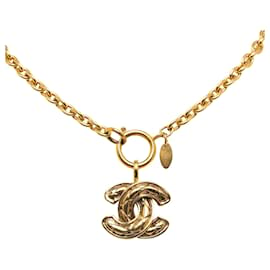 Chanel-Colar de Pingente Chanel Gold CC-Dourado