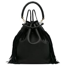 Saint Laurent-Saint Laurent Black Festival Fringe Drawstring Backpack-Black