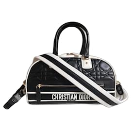 Christian Dior-Christian Dior bolsa de ombro preta vibe bowling macrocannage-Preto,Branco