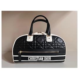 Christian Dior-Tracolla Christian Dior vibe bowling macrocannage nera-Nero,Bianco