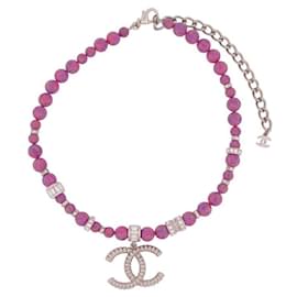 Chanel-NEW CHANEL CHOKER NECKLACE CC LOGO PINK PEARLS 45CM CHOKER NECKLACE-Pink