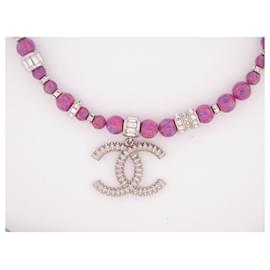 Chanel-NEUE CHANEL CHOKER-HALSKETTE CC-LOGO ROSA PERLEN 45cm-Halskette-Pink