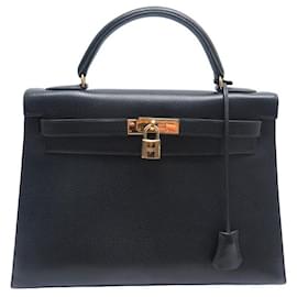 Hermès-BOLSO DE MANO VINTAGE HERMES KELLY 32 Sellier 1992 MONEDERO DE PIEL TOGO NEGRO-Negro