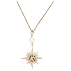 Christian Dior-NEW CHRISTIAN DIOR NECKLACE WITH COMPAS ROSE PENDANT 92-100 METAL NECKLACE-Golden