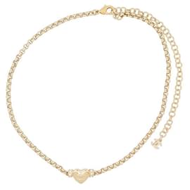 Chanel-NEUF COLLIER CHANEL LOGO CC & STRASS 43-57 METAL DORE GOLD STEEL NECKLACE-Doré