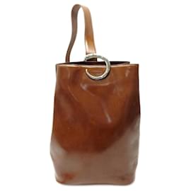 Cartier-VINTAGE CARTIER PANTHERE HANDBAG IN BROWN PATENT LEATHER LEATHER HANDBAG-Brown