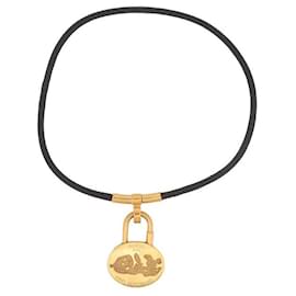 Hermès-COLLIER HERMES QUITTE OU DOUBLE + PENDENTIF CADENAS 2003 ANNEE MEDITERRANEE-Noir