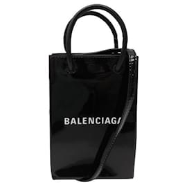 Balenciaga-NUEVO BOLSO DE MANO BALENCIAGA MINI SHOPPING SOPORTE PARA TELÉFONO 593826 EN MONEDERO DE PIEL-Negro