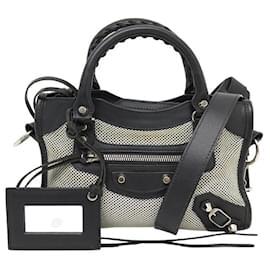 Balenciaga-BALENCIAGA MINI CITY HANDBAG 300295 LEATHER AND CANVAS HAND BAG CROSSBODY-Other