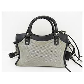 Balenciaga-BALENCIAGA MINI CITY HANDBAG 300295 LEATHER AND CANVAS HAND BAG CROSSBODY-Other