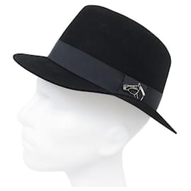 Hermès-NEW HERMES H SCOTT HAT 182052N FELT RABBIT AND HARE 58 NEW FELT HAT-Black