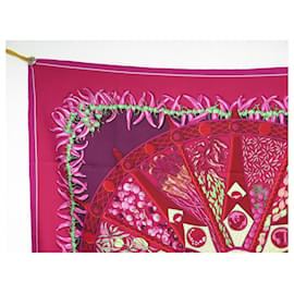 Hermès-FOULARD HERMES AU PAYS DES EPICES EN SOIE FUSHIA CARRE 90 CM SILK SCARF-Fuschia